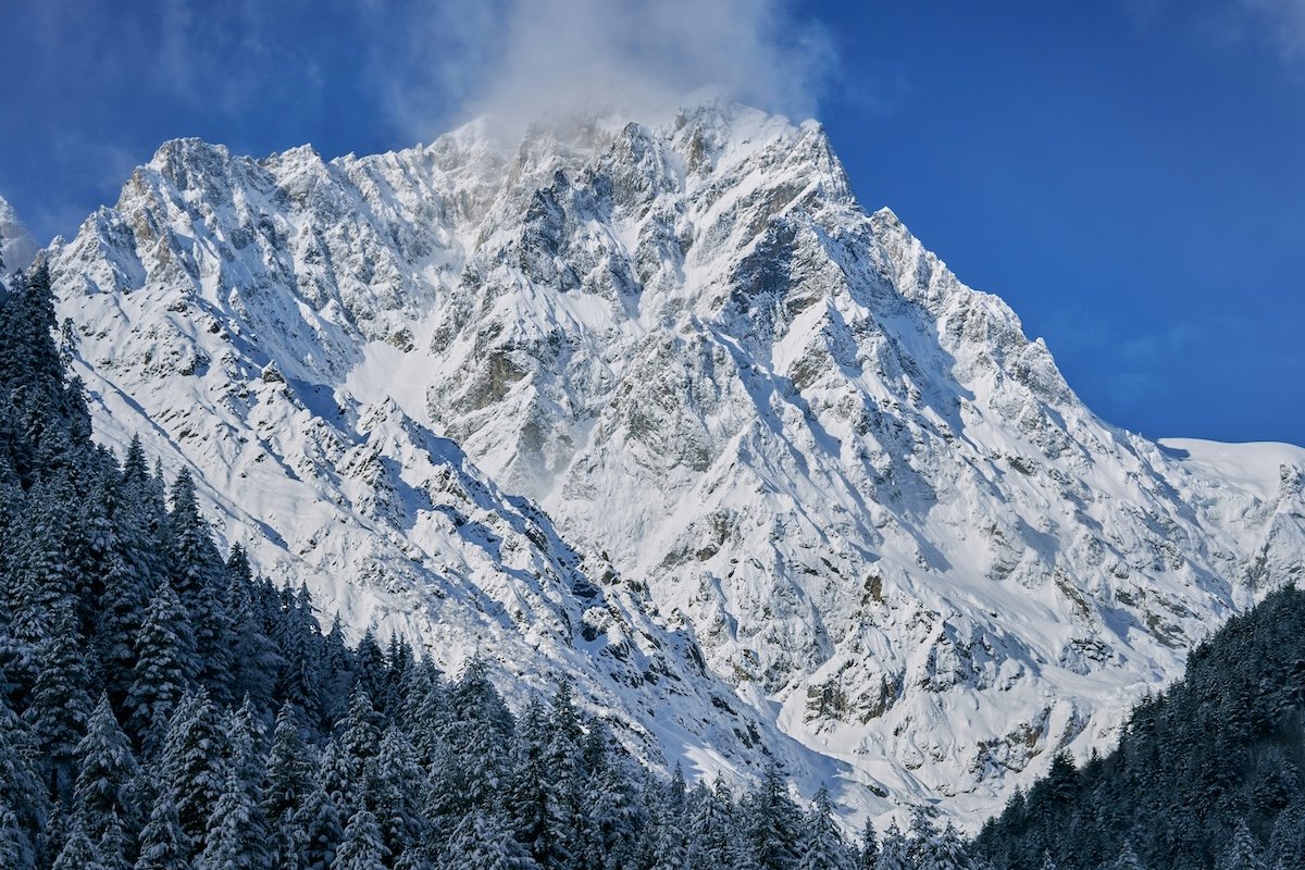 A snowy mountain and trees shot with the a6400, one. of the best Sony cameras for beginners