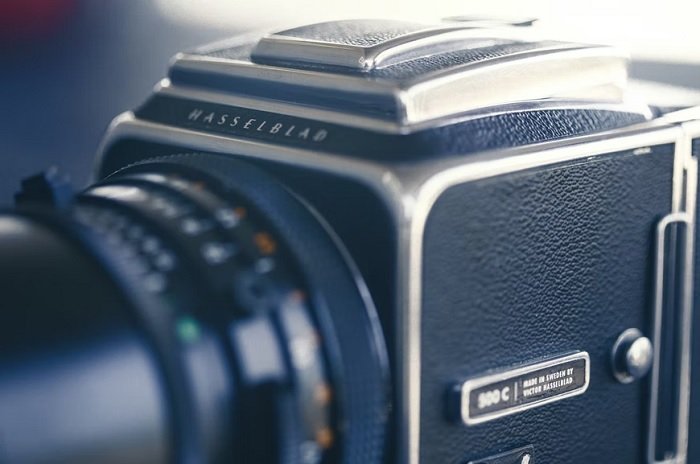 Close up of a Hasselbald mediumd format camera