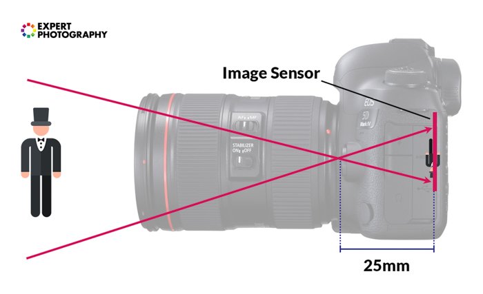 an infographic explaining 25mm of focal length