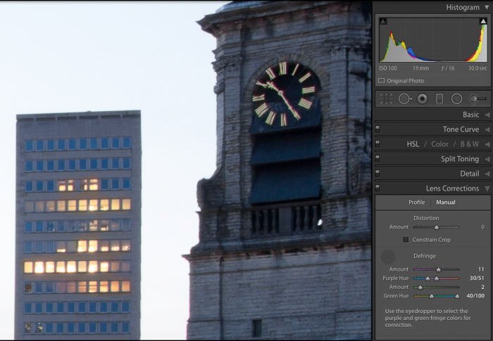 Screenshot of Manually Correcting CA in a photo of a clocktower