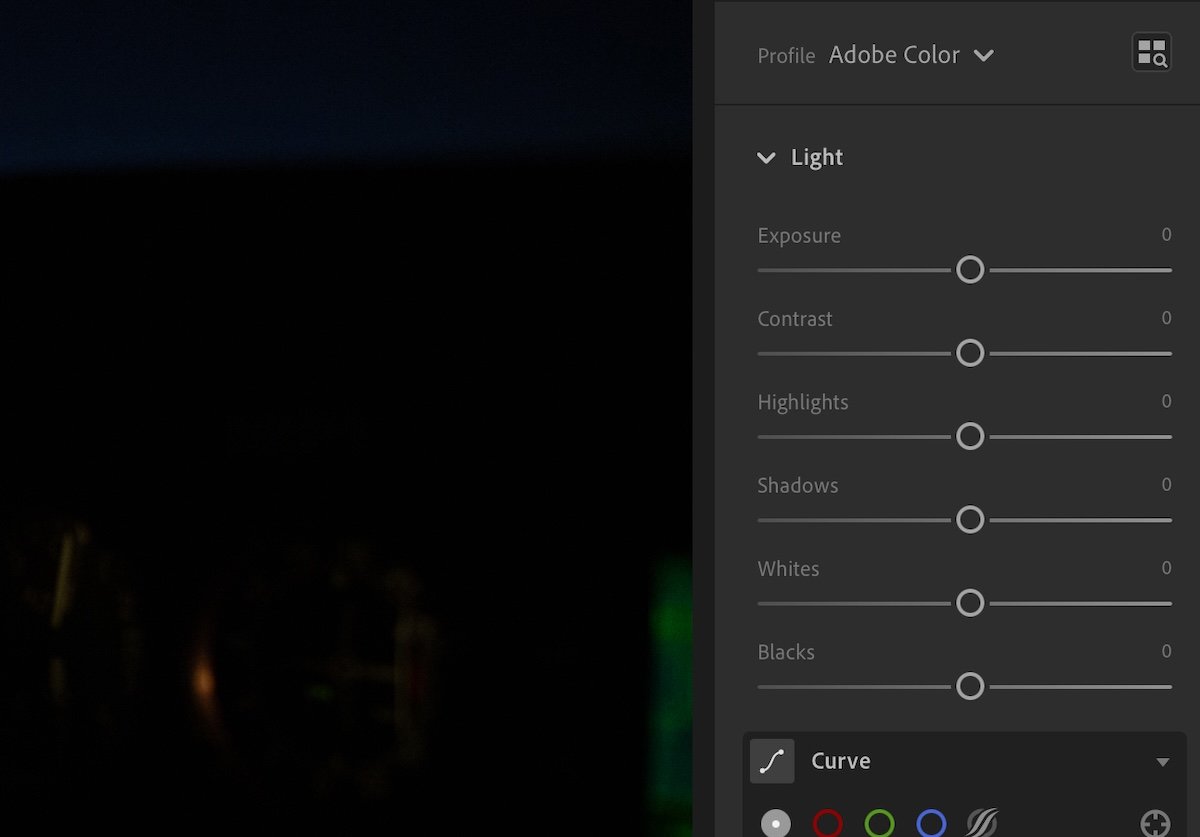 screenshot of basic exposure tools in lightroom