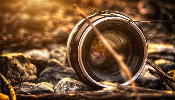 a 50mm prime lens set within rocks and twigs