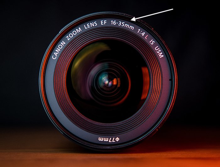 camera lens labeled with focal length