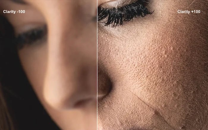 Skin clarity tool in adobe lightroom before and after