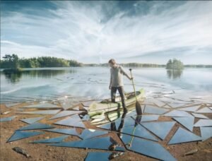 Photo Manipulation Ideas Man in Kayak on a shattered lake