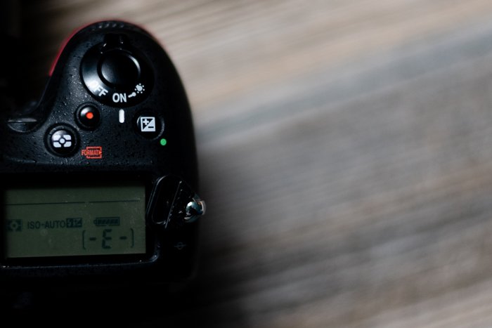 Overhead view of a DSLR camera settings dial