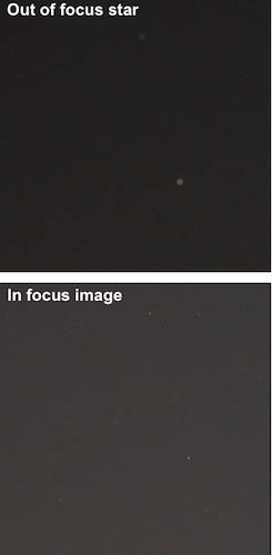 photo showing the difference between a focused image of stars and an unfocused one