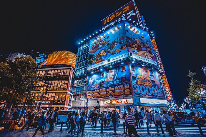 A travel photography image from Japan neon billboards at night