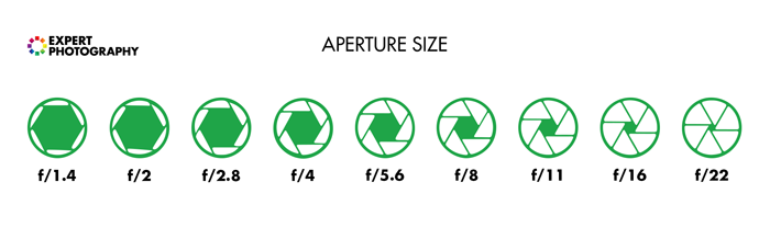Aperture sizes at certain f-stop settings showing what is an f-stop
